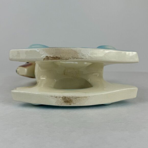 Vintage Ceramic Schnauzer Terrier Dog Planter Small Rocking Blue 7 inches - Picture 7 of 11
